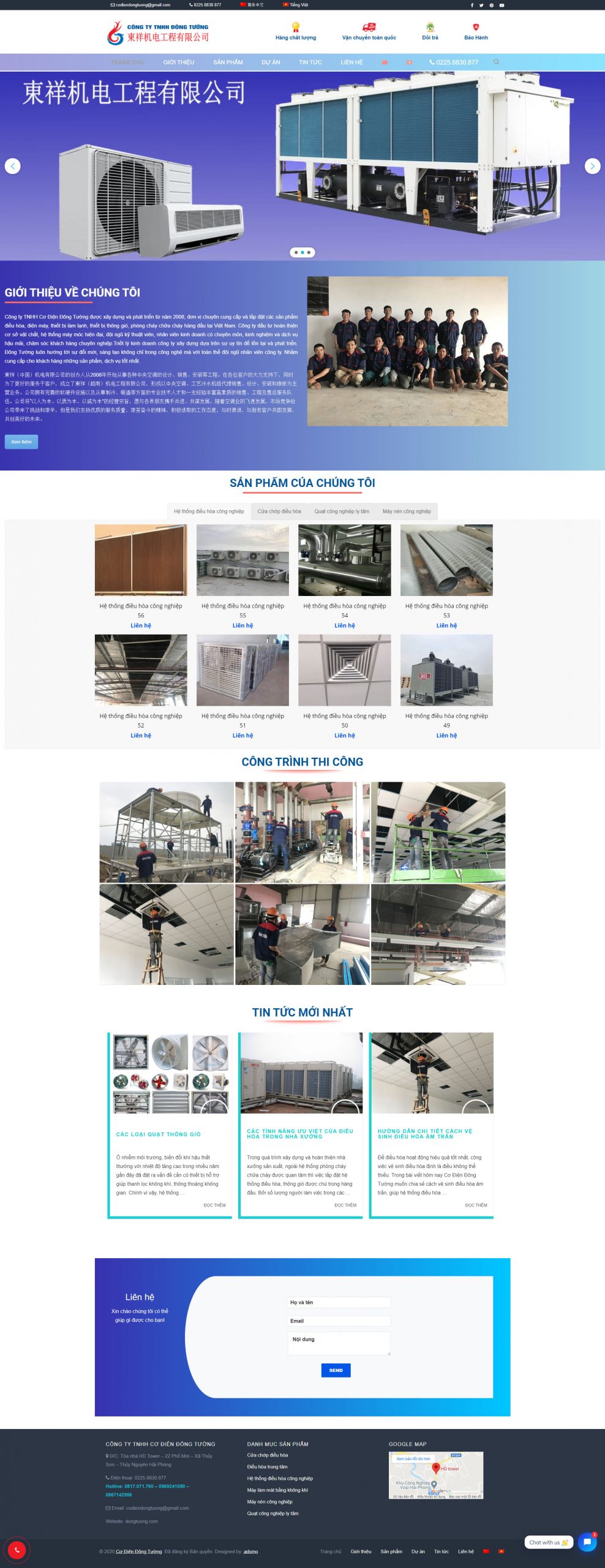 Giao diện website công ty Cơ điện Đông Tường