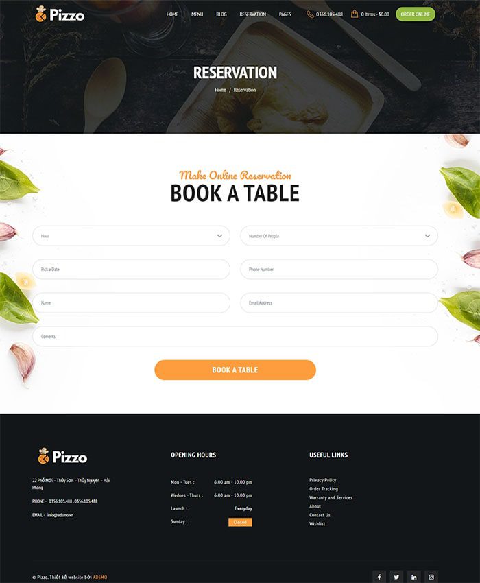 Thiết kế web nhà hàng 03