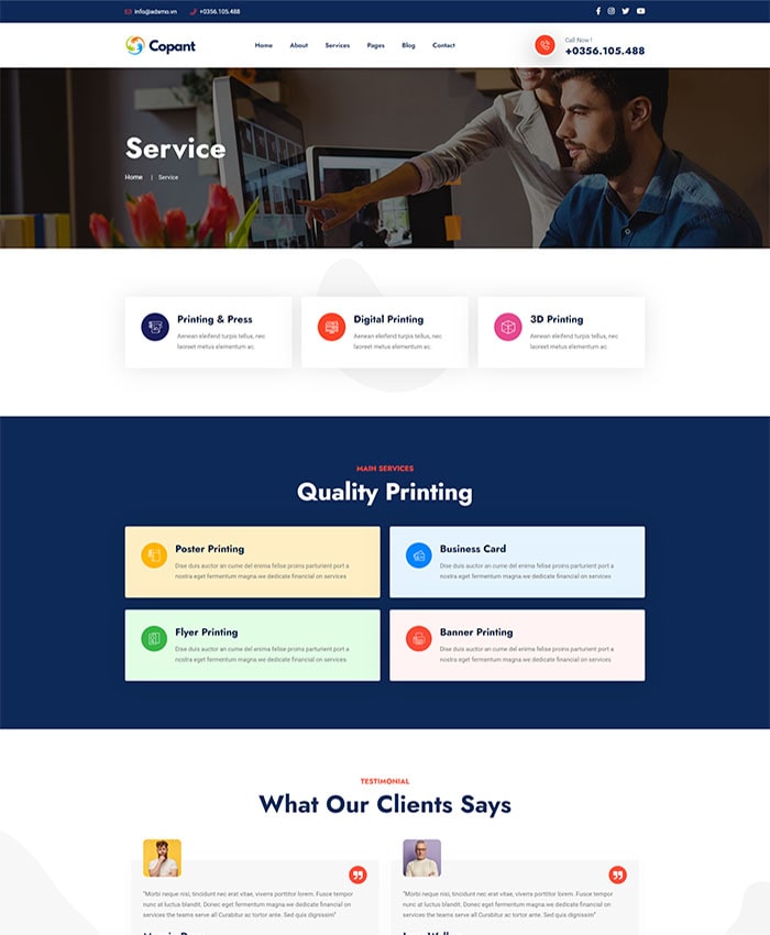 Giao diện website dịch vụ in ấn & quảng cáo chất lượng