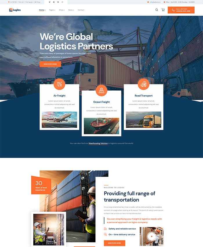 Thiết kế web công ty vận tải, logistics 01