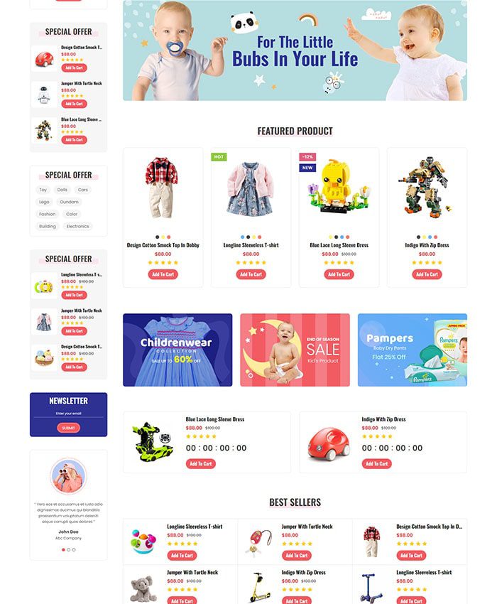 Giao diện website bán hàng trẻ em đẹp, ấn tượng
