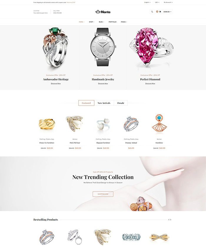 Thiết kế web bán hàng trang sức, đá quý sang trọng