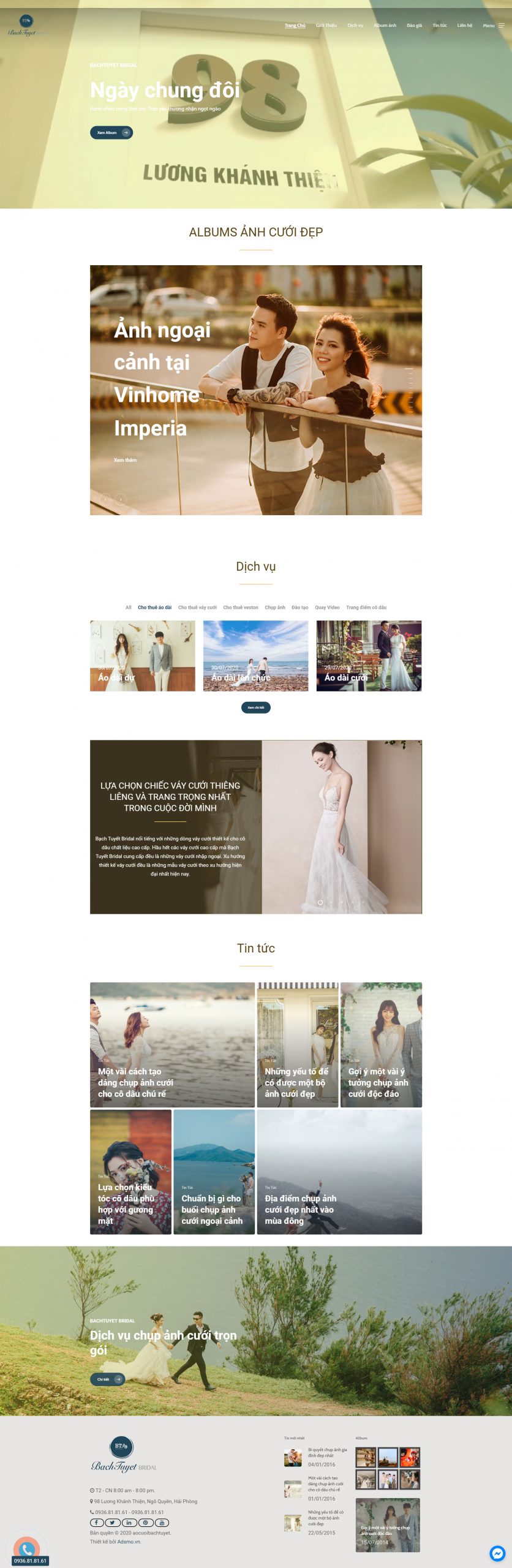 Giao diện thiết kế website áo cưới bạch tuyết