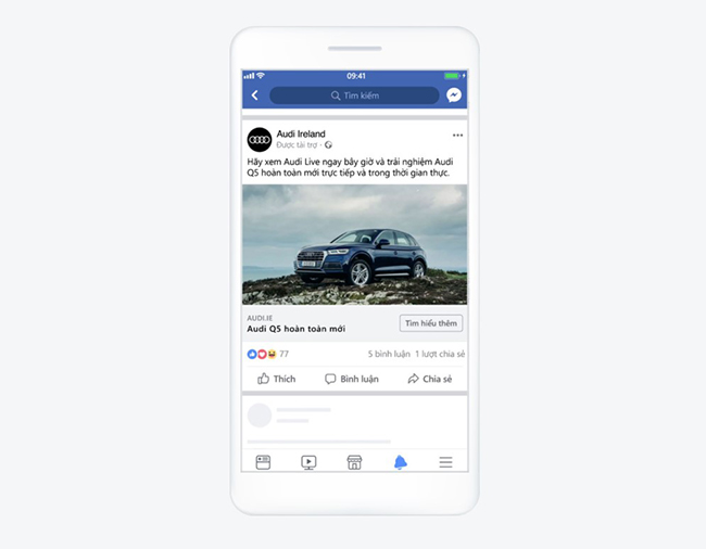 Mẫu quảng cáo ảnh trên Facebook của Audi Ireland